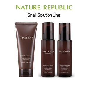 [100% Original] Nature Republic Snail Solution Skin Booster 130ml + Emulsion 120ml + Foam Cleanser 150ml + Cream 52ml [Brightening & Wrinkle Care Set]