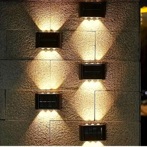 2pcs/pack 6LEDs Solar Wall Lamp Yard Street Decor Light Outdoor Waterproof Up and Down Luminous Lighting Garden Landscape Lamp
