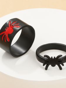 โลหะผสมฝังพลอยเทียมแหวนแมงมุมคัตเอาท์สีเข้มที่พูดเกินจริงสําหรับอุปกรณ์เสริมฮาโลวีนคู่รัก