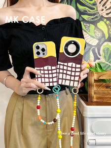 เคสโทรศัพท์มือถือแบบสะพายข้างสำหรับผู้หญิง ลายสก็อตสีเหลือง ลายสก็อตสีน้ำตาล สายรัดข้อมือ ป้องกันการตกหล่น สำหรับ Apple iPhone 15 pro Max