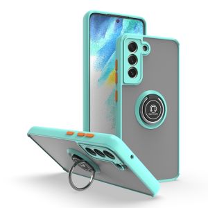 For Samsung Galaxy S21 FE Case Metal Ring Holder Shockproof Silicone Bumper Matte Back Cover Hard Matte Case for Samsung S21FE