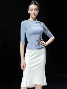 Versatile Slim Fit Asymmetrical Fish Tail Skirt mid Length Open Split Womens All-Match Mini Dressing Polyester Fiber Knitted Skirt