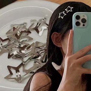 🔥Hot Sale🔥10Pcs Silver Star BB Hairclips Girls Y2K Cute Star Barrettes Women Simple Metal Snap Clip Headdress Hair Jewelry Accessories