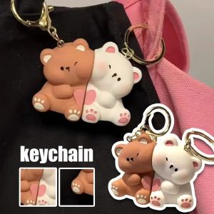 2Pcs Cute Cartoon Little Bear Love Couple Magnetic Keychain Bag Pendant Friend Gift Doll Small Gift