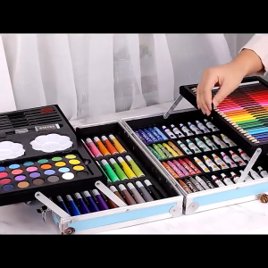 Home2U🏡 145pcs Art Set Unicorn Design Aluminum Case Painting Pen Stationery Set Watercolor Pens Crayon Marker Pencil Drawing Paint Set