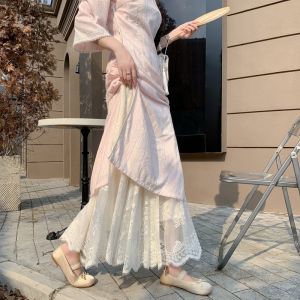 Váy Lưới Ren Thêu Nửa Thân Cao Cạp Cao Dài Vừa Phải Phong Cách Pháp Váy Xếp Ly Chữ a Váy Cổ Điển Váy Du Lịch Váy Mùa Xuân