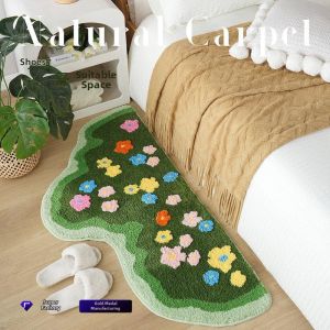 Irregular Washable Carpet Moss Texture Jacquard Pile Rug Folding Flocked Mat