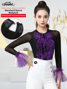 DANBAOLUO | Sleeve 3D Ruffle Design Padded Leotard Latin Modern Dance