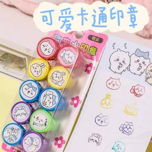 10Pcs In Box Cartoon Chiikawa Hachi Usagi Colorful Childrens Colored Seal Student Reward Stamps Stationery Kid Toys Gift