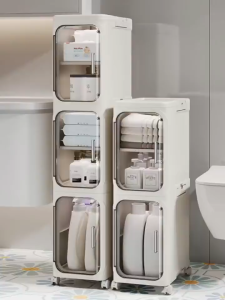 Lemari Penyimpanan Baju Buku  Kamar Mandi Rumah Tangga Multifungsi Dapat Dilipat Dengan Roda Lemari Penyimpanan Anti Debu