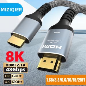 MIZIQIER Long 8K HDMI 2.1 Cables 48Gbps Ultra High Speed Braided Cord-4K 120Hz 8K 60Hz for Roku TV/PS5/PS4/HDTV/RTX 3080 3090