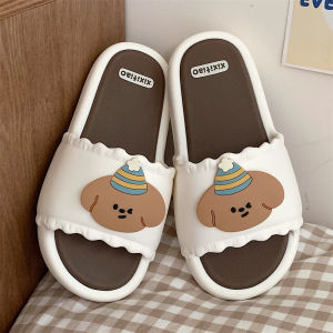 Thin Strip Korean Style Cute Dog Slippers for Women Summer Casual Home Use Non-Slip Thick Sole Color Block Sandals Ins
