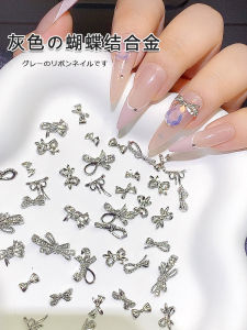 Adorable Nail Art Accessories Gray Bow Kawaii Butterfly Knot Popular Short Necktie Nail Jewelry Decorations from A MengMeng