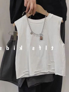 Boys Summer New Style Vest Hole T-Shirt Korean System Small Medium Children Fashionable Sleeveless Top Cotton Pure Summer Kids Clothes