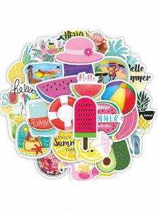 Dopamine Summer  Travel Stickers 50 Pcs for Phone Water Cup Computer Scooter Luggage Power Bank Helmet Guitar Notebook Tablet Fridge Waterproof Decorative Stickers