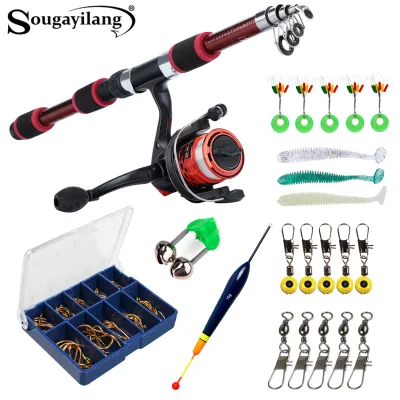Sougayilang Telescopic Fishing Rod and Reel Combination with Bait Fishing Hook Lightweight and Portable Fishing Rod Reel set