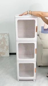 [1-4 Tiers] ROCO Stackable Storage Box Rack Organizer Wheel Cabinet Foldable Shelf Rack Kabinet Kotak Penyimpanan 储物架