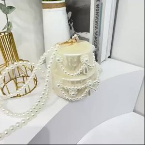 Túi Xách Cầm Tay Nữ Bằng Ngọc Trai Acrylic Sang Trọng Đính Hạt Đeo Vai Dành Cho Đám Cưới Tiệc Tùng Thiết Kế Cao Cấp Kiểu Dáng Bánh Ngọt