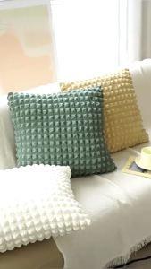 45X45CM Seersucker Pillow Cover Solid Color Pillowcase Elastic Puff Plaid Pillow Cover Sofa Square Cover