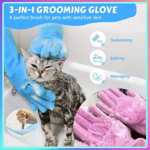 Pet Bath-Scrubber Gloves Cat Bathing Glove Pet Cleaning Silicone Gloves Bathing Massaging for Cats Pet Grooming Supplies can also be used for washing dishes