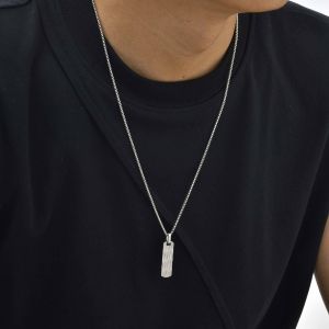 Kemstone Engraved Geometric Square Stainless Steel Pendant Necklace for Men