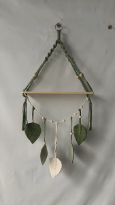 Nordic Hand Woven Leaf Macrame Wall Hanging Shelf Floating Wooden Storage Rack Plant Display Wall Decor for Bedroom Living Room Homestay