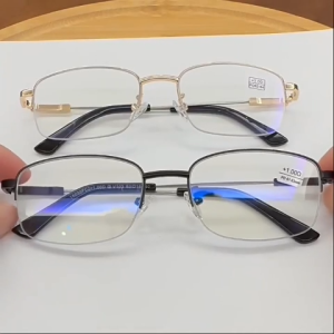 (Hàng mới)  Kính lão thị viễn thị nam nữ hợp kim TITANIUM nửa viền màu Đen sang trọng chuẩn độ tròng Nhật bản gia công xịn