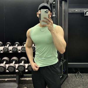 Mens Fitness Tank Top Quick Dry Sleeveless Basketball Yoga Tight Training Elastic Running Sports Vest Ultra Stretch Polyester