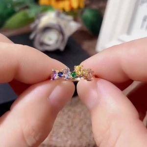 Huitan New Fashion Rings for Women Geometric Colorful Cubic Zirconia Luxury Female Rings Temperament Bridal Wedding Jewelry Gift