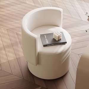 Elegant Rotating Makeup Chair Backrest Bedroom Furniture for Women Leather Seat Wooden Frame Luxury Sensation Dressing Table