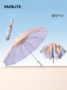 Rainlite Womens Automatic Folding Umbrella UV Protection Sunshade Rain Two-way Reversible Colorful Rubber Handle Alloy Stick