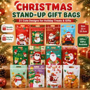 10/50PCS Merry Christmas Ziplock Bags Christmas Decorations Red Santa Claus Christmas Lootbags Plastic Gift Bags Christmas Gift For Kids Xmas Decor