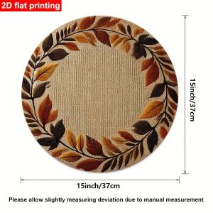 VIKAMA Autumn Leaf Wreath Placemat Beige Background Brown Orange Yellow Fall Foliage Farmhouse Table Mat Dining Decor Heat Soft