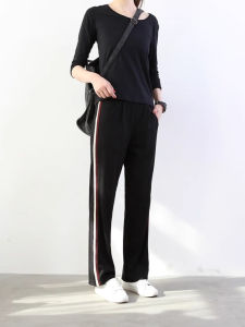 plus Size High Waist Wide Leg Pants for Women Spring Summer Loose Ground Length Striped Straightleg Trousers Korean Style Casual Pants