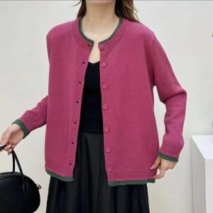 Color Block Long Sleeve Knitted Sweater Womens Loose Fit Contrast Color Spring Autumn New Design Open Cardigan Top