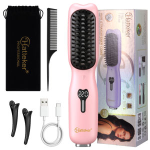 Hatteker | Hatteker Wireless Portable Hair Straightening Comb Multi-temperature Control Styling Brush for Straight And Curling Hair
