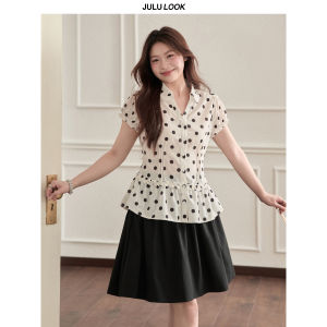 JULULOOK | Áo Sơ Mi Họa Tiết Chấm Bi Tay Bồng Eo Đẹp Cho Nữ Có Vóc Dáng To