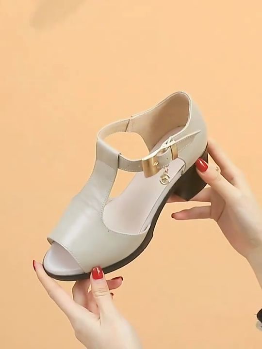 with box] Korean Gray Wedge Inches chunky High Sandals With