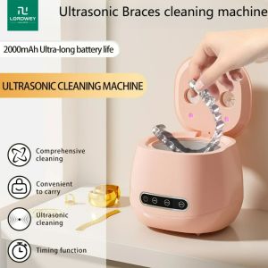 LORDWEY Ultrasonic 48KHZ Cleaner Machine Automatic Denture Cleaner USB Makeup Brush Cleaner 3 Timing Function for All Dental Appliance