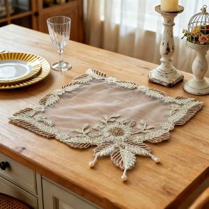 Square Lace Placemat Hand-Embroidered Vintage Decor Coasters Mesh Napkins Elegant Birthday Tablerunner Boho Chic Home Accessoris