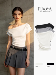 PIAOYA | Slimming White Off-Shoulder T-Shirt Summer Short Sleeve