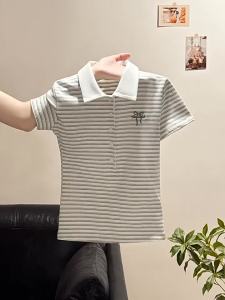 La Chapelle | Slim-fit Bow Embroidered Thin Striped Polo Shirt