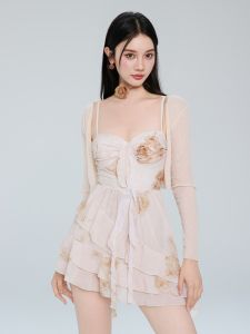 2025 New Womens One-Piece Swimsuit with Cover up Slimming High-End Sensation Pure Desire Vacation Hot Spring Skirt Style