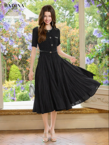 BADINA | Elegant French Style Waist-Cinching Little Black Dress