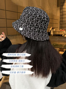 หมวกชาวประมงสองหน้าลายแมวการ์ตูนสไตล์ญี่ปุ่นสำหรับผู้หญิงในช่วงฤดูร้อน หมวกทรงกลมสำหรับเดินทางและป้องกันแสงแดด