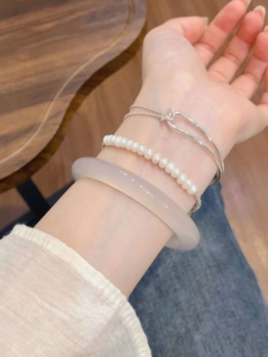 Vòng Tay Đá Mã Não Nhân Tạo Tự Nhiên Màu Trắng Băng Tinh Khiết Màu Vàng Sâm Panh Phẳng Đá Quartz Đá Onyx Trang Sức Thời Trang