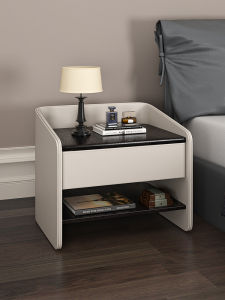 Luxurious Italian Minimalist Bedside Table Designer High-End Solid Wood Modern Leather New Popular Bedroom Side Cabinet