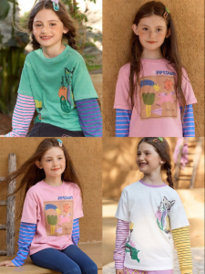 PPTOWN | Girls Two-in-One Cotton Long-Sleeve T-Shirt