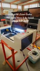 3020 CO2 Laser Cutter CNC Machine 40W 50W Engraving Cutting Rubber Stamp Acrylic Plywood Keychain Maker Tudung Label Name Tag Low Cost Cut M2 Nano 320 A4 Size MDF