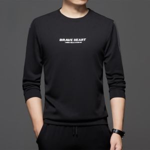 ROMON | Loose Mens Sweatshirt Long Sleeve Crew Neck Printed Hoodie Base Layer T-shirt Casual Fashion Urban Style Polyester Spandex